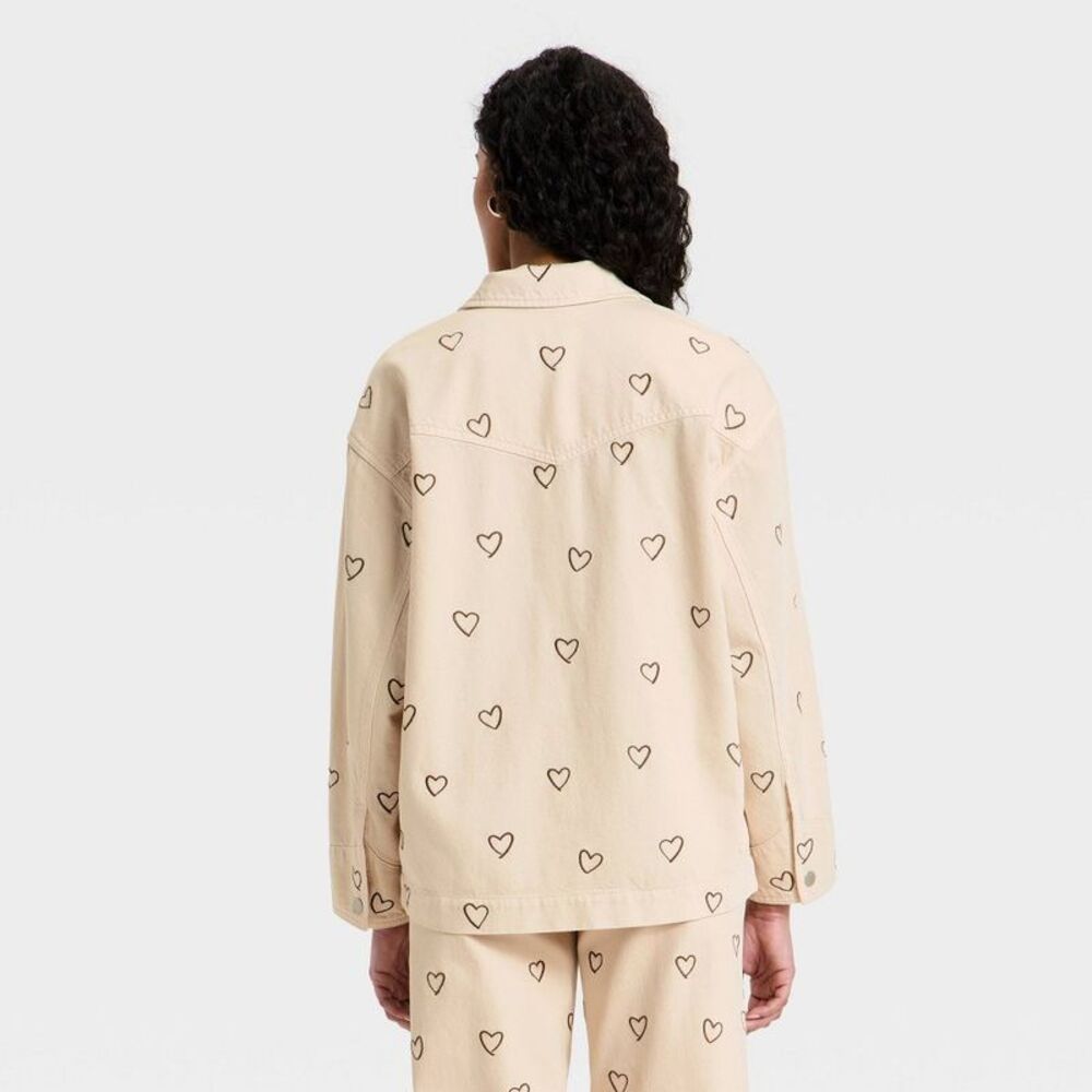 Universal Thread - Women's Heart Embroidered Chore Denim Jacket - Uni Cream - Picture 2 of 4
